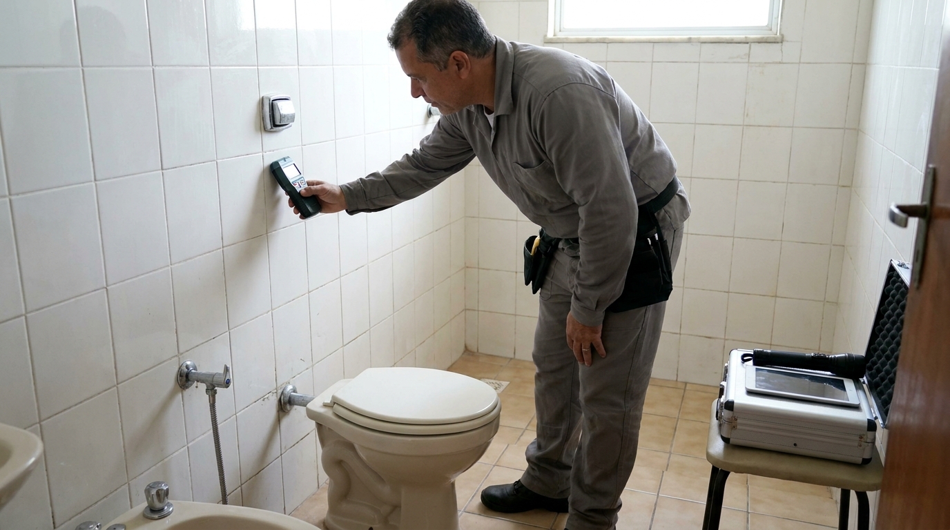 Técnico de caça vazamento analisando tubulação em Rio Branco‑AC
